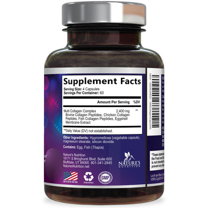 Multi Collagen Pills - Multi Collagen Complex 2400 mg Per Serving - Types I, II, III, V, X - Hydrolyzed Collagen Peptides Supplement - Hair, Skin & Nail Support - Maple Wellness Supplements