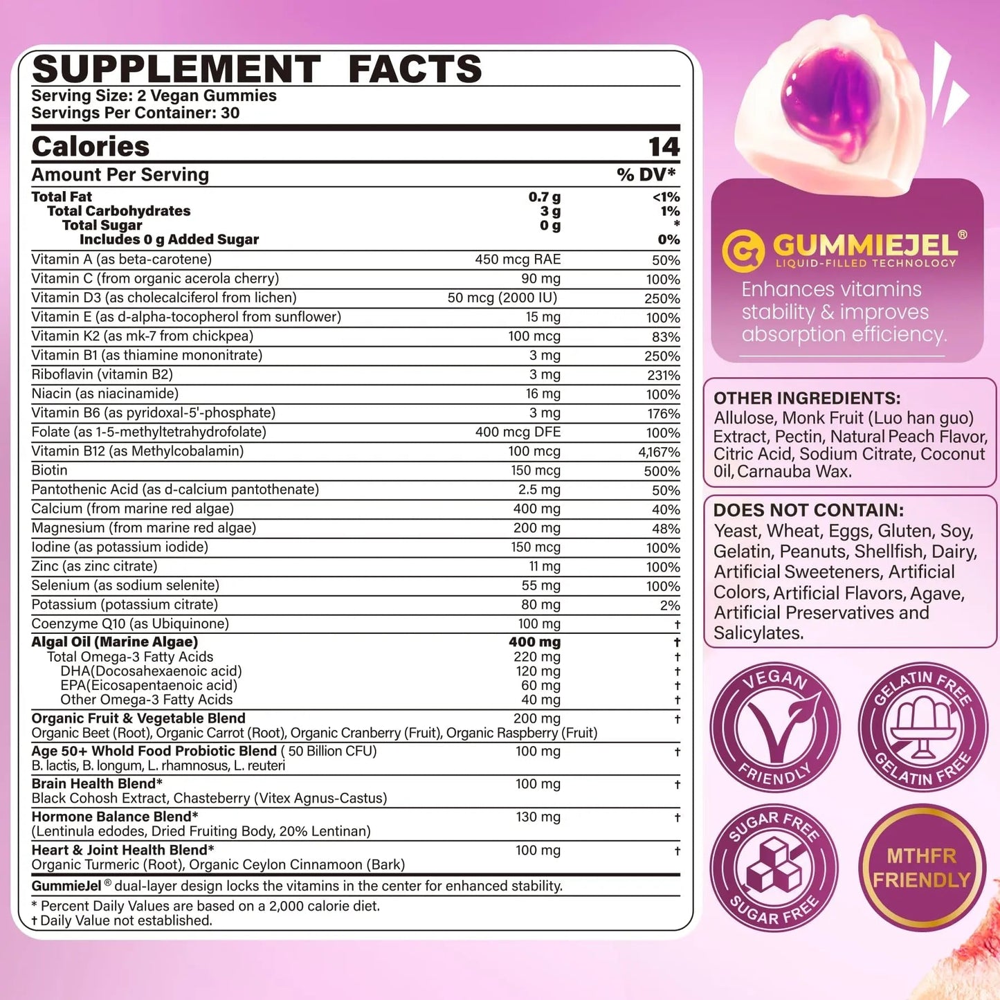 Multivitamin for Women 50 Plus Gummies, Vegan Omega 3, Methylfolate, Calcium, D3 K2, CoQ10, Daily Vitamin A C E, Methylated B12, Biotin, B Complex - Maple Wellness Supplements