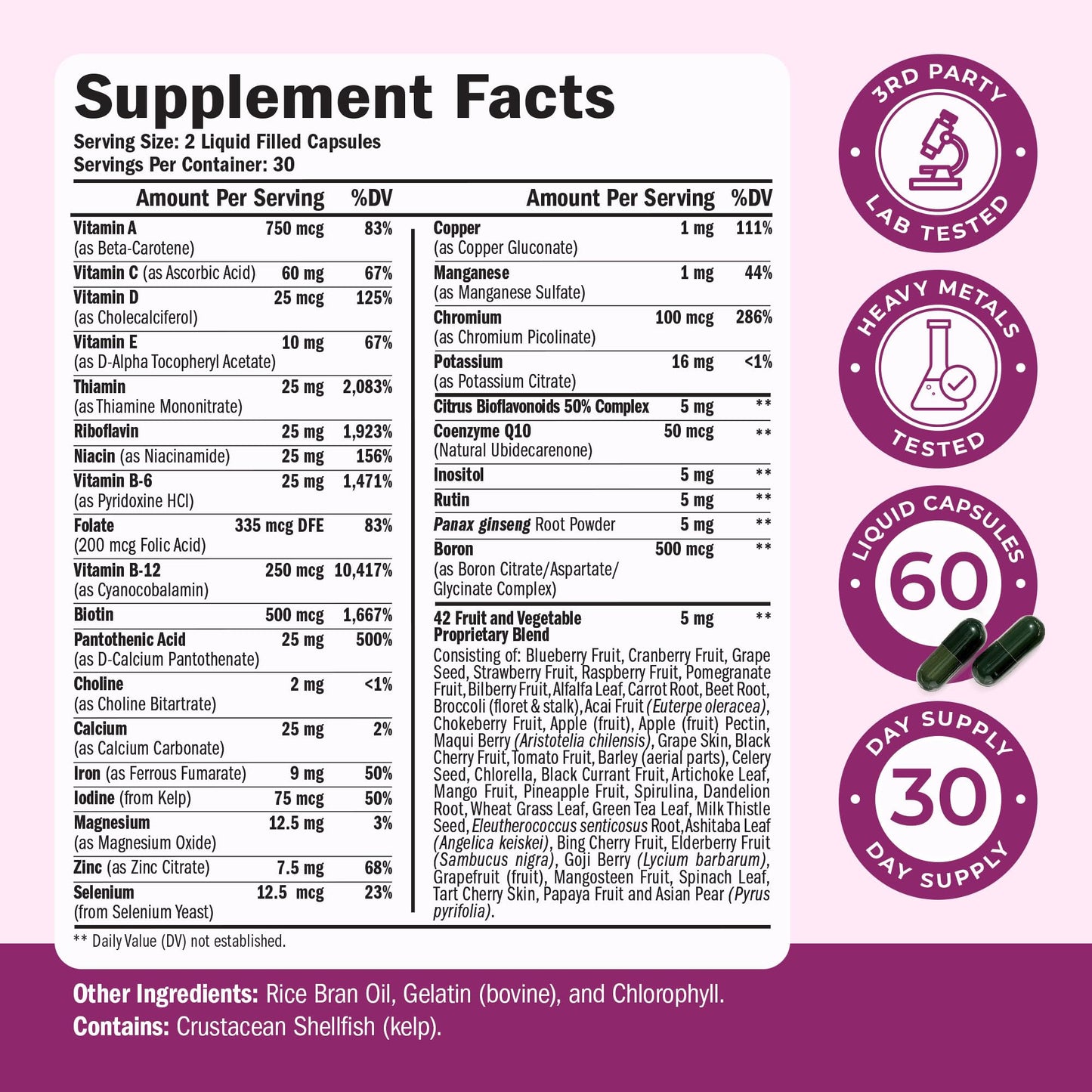 Multivitamin for Women with Bioavailable Vitamins, Minerals, Vitamin D, B12, C, A & Zinc for Energy, Focus and Immune Health – Premium Womens Multivitamins & Multiminerals – 60 Liquid Caps - Maple Wellness Supplements