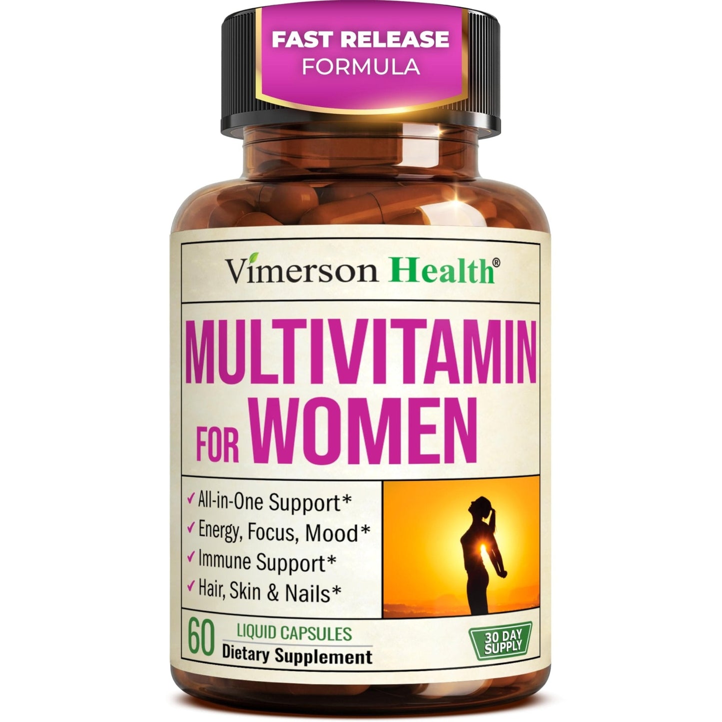 Multivitamin for Women with Bioavailable Vitamins, Minerals, Vitamin D, B12, C, A & Zinc for Energy, Focus and Immune Health – Premium Womens Multivitamins & Multiminerals – 60 Liquid Caps - Maple Wellness Supplements