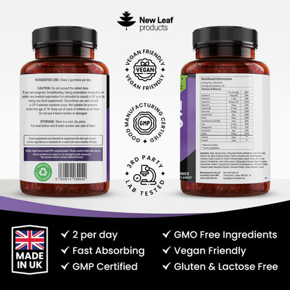 Multivitamin Gummies High Strength for Men Women - Vegetarian +14 Essential Vitamins - Maple Wellness Supplements