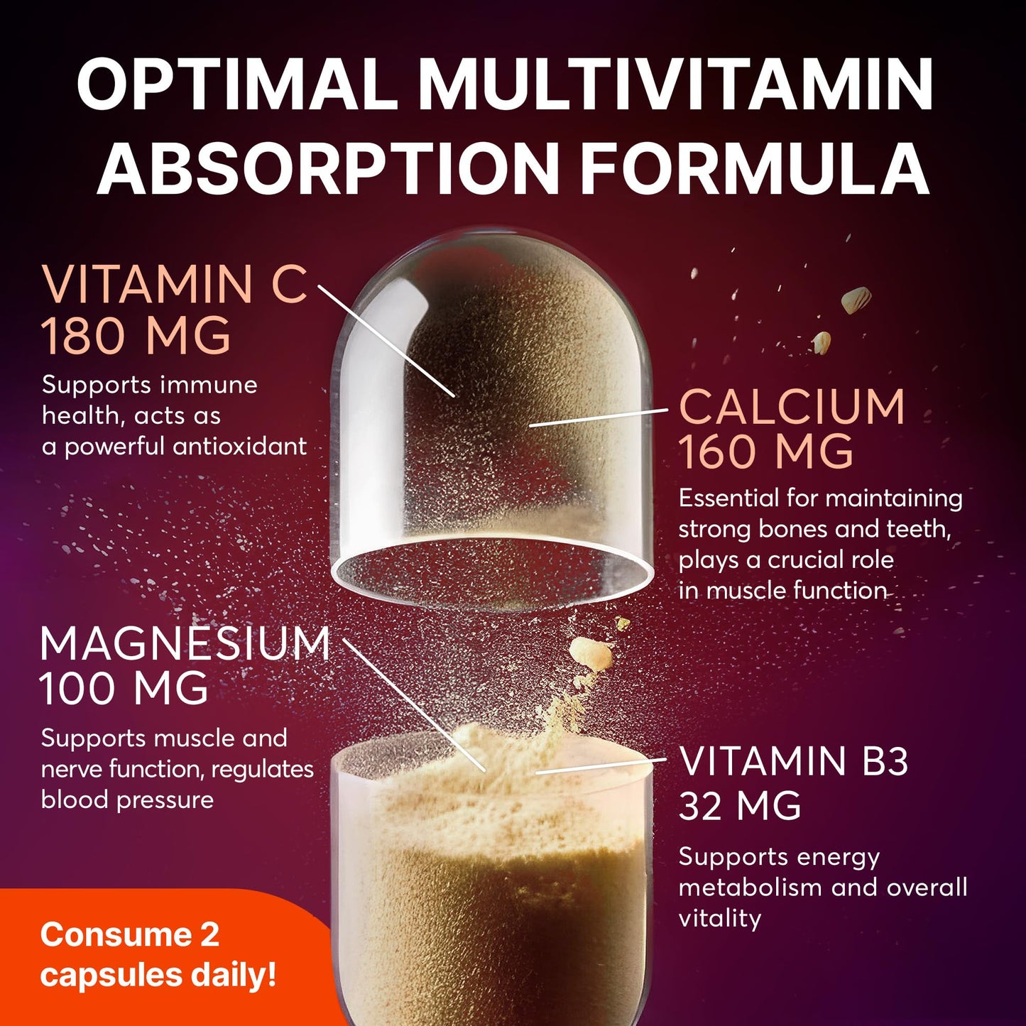 Multivitamin Supplement | Complex with Vitamin A, C, D, E, K1, B, Zinc & Chromium | Hair, Skin & Nail Beauty Vitamins | Immune Support Supplements for Men & Women | 60 Capsules - Maple Wellness Supplements