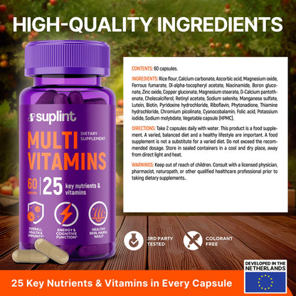 Multivitamin Supplement | Complex with Vitamin A, C, D, E, K1, B, Zinc & Chromium | Hair, Skin & Nail Beauty Vitamins | Immune Support Supplements for Men & Women | 60 Capsules - Maple Wellness Supplements