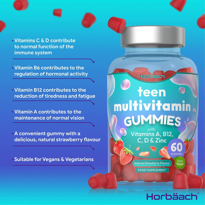 Multivitamins for Teens | 60 Vegan Gummies | 14 Essential Nutrients | with Vitamin A, B12 - Maple Wellness Supplements