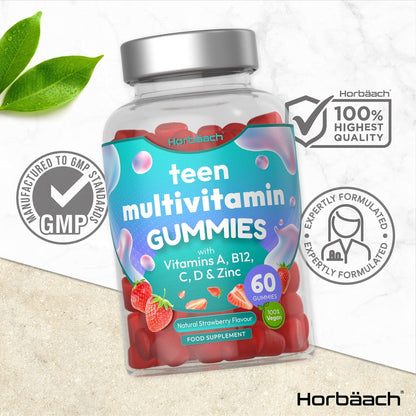 Multivitamins for Teens | 60 Vegan Gummies | 14 Essential Nutrients | with Vitamin A, B12 - Maple Wellness Supplements