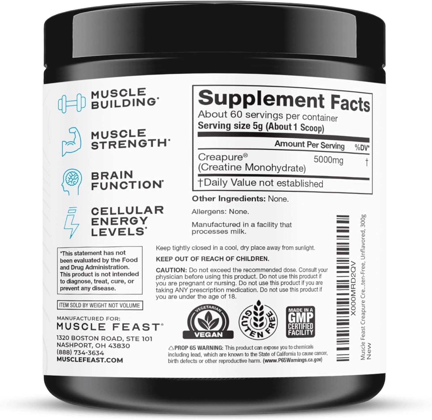 Muscle Feast Creapure Creatine Monohydrate Powder, Vegan Keto Friendly Gluten-Free, Mass Gainer, Muscle Recovery Supplement and Trusted Creatine for Muscle Growth - Maple Wellness Supplements