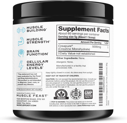 Muscle Feast Creapure Creatine Monohydrate Powder, Vegan Keto Friendly Gluten-Free, Mass Gainer, Muscle Recovery Supplement and Trusted Creatine for Muscle Growth - Maple Wellness Supplements