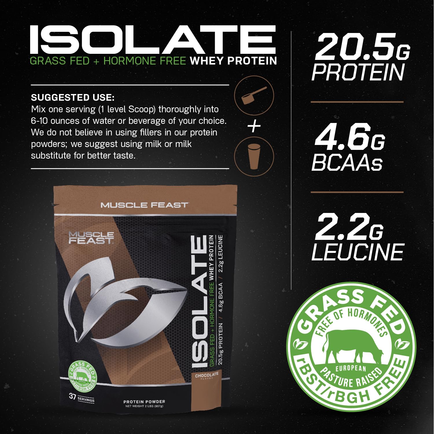 Muscle Feast Grass-Fed Whey Protein Isolate, All Natural Hormone Free Pasture Raised - Maple Wellness Supplements