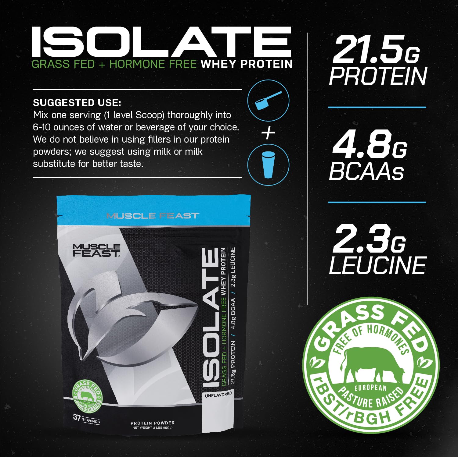 Muscle Feast Grass-Fed Whey Protein Isolate, All Natural Hormone Free Pasture Raised - Maple Wellness Supplements