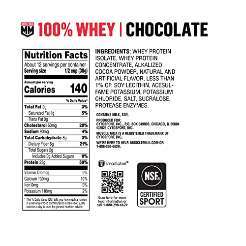 Muscle Milk 100% Whey Protein Powder, Chocolate, 5 Pound, 66 Servings, 25g Protein - Maple Wellness Supplements