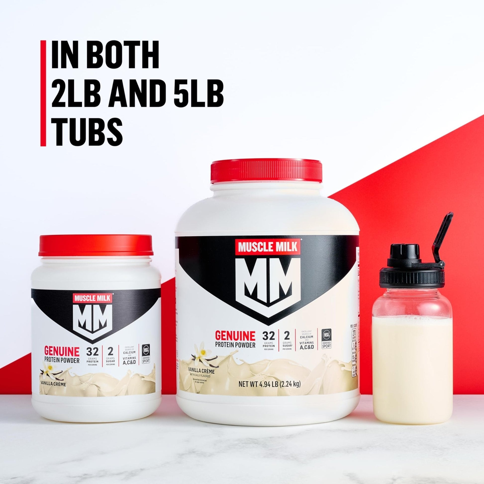 Muscle Milk Genuine Protein Powder, Vanilla Crème, 1.93 Pounds, 12 Servings, 32g Protein, 2g Sugar, Calcium, Vitamins A, C & D, NSF Certified for Sport, Energizing Snack, Packaging May Vary - Maple Wellness Supplements