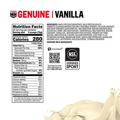 Muscle Milk Genuine Protein Powder, Vanilla Creme, 32g Protein, 5 Pound, 32 Servings - Maple Wellness Supplements