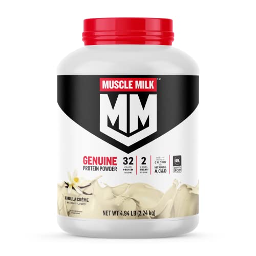 Muscle Milk Genuine Protein Powder, Vanilla Creme, 32g Protein, 5 Pound, 32 Servings - Maple Wellness Supplements