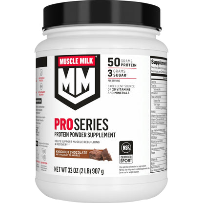 Muscle Milk Pro Series Protein Powder Supplement,Knockout Chocolate,2 Pound,11 Servings,50g Protein,3g Sugar,20 Vitamins & Minerals,NSF Certified for Sport,Workout Recovery,Packaging May Vary - Maple Wellness Supplements