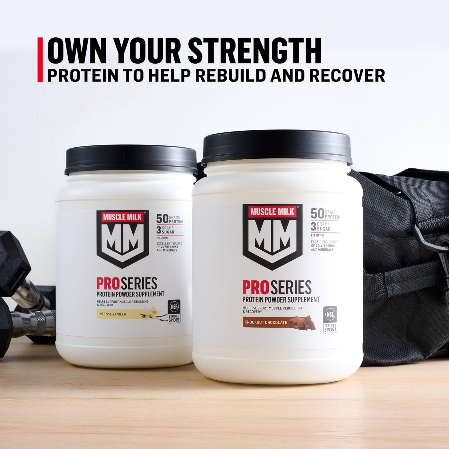 Muscle Milk Pro Series Protein Powder Supplement,Knockout Chocolate,2 Pound,11 Servings,50g Protein,3g Sugar,20 Vitamins & Minerals,NSF Certified for Sport,Workout Recovery,Packaging May Vary - Maple Wellness Supplements