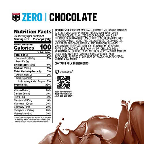 Muscle Milk ZERO, 100 Calorie Protein Powder, Chocolate, 15g Protein, 1.65 Pound - Maple Wellness Supplements