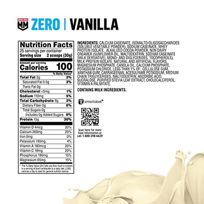 Muscle Milk ZERO, 100 Calorie Protein Powder, Vanilla, 15g Protein, 1.65 Pound, 25 Servings - Maple Wellness Supplements