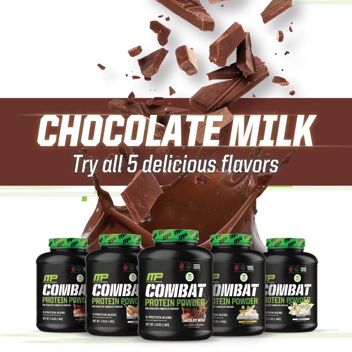 Muscle Pharm Combat Protein Powder, Fuels Muscles for Productive Workouts, 5 Protein - Maple Wellness Supplements