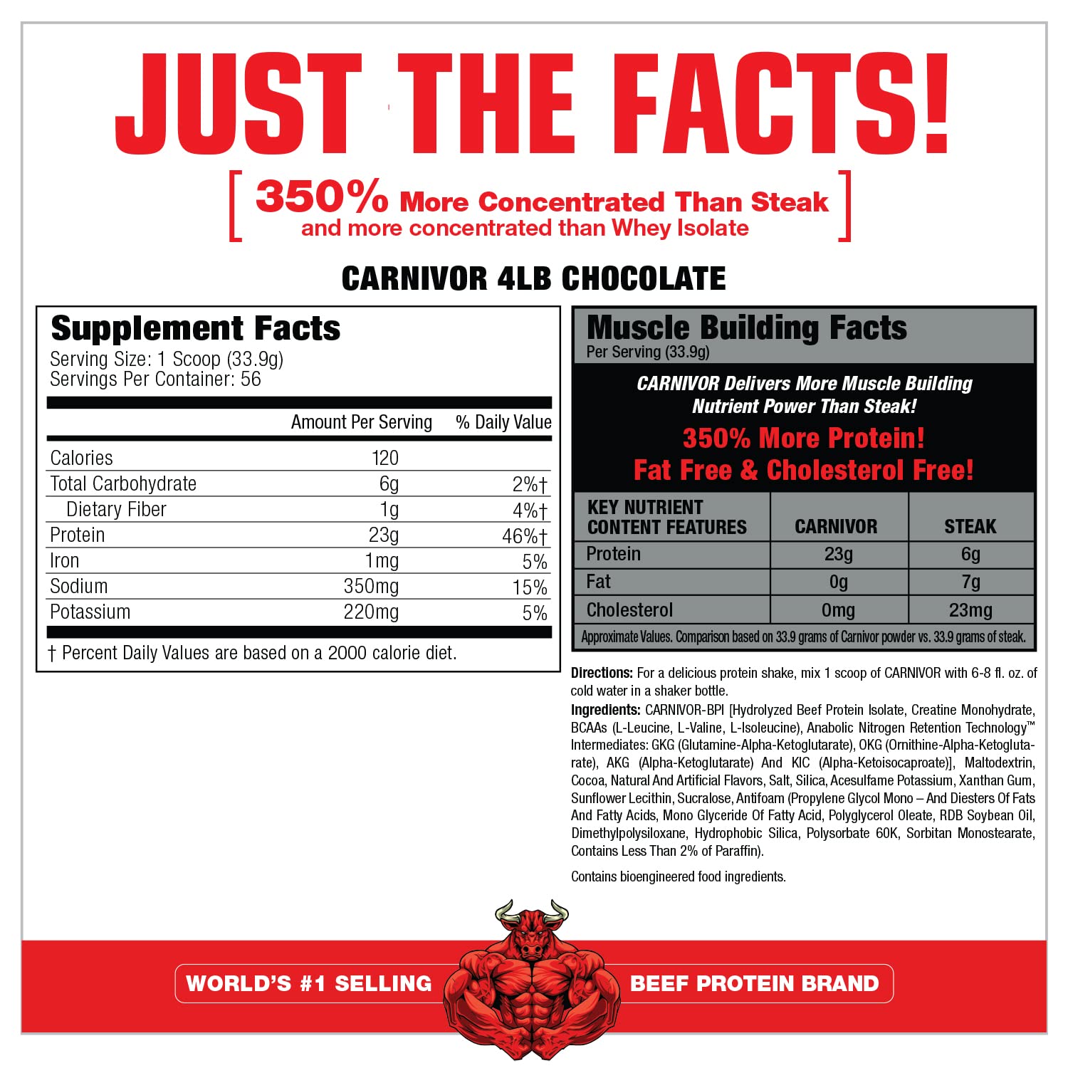 MuscleMeds, Carnivor Beef Protein Isolate Powder 56 Servings, Chocolate, 72 Ounce - Maple Wellness Supplements
