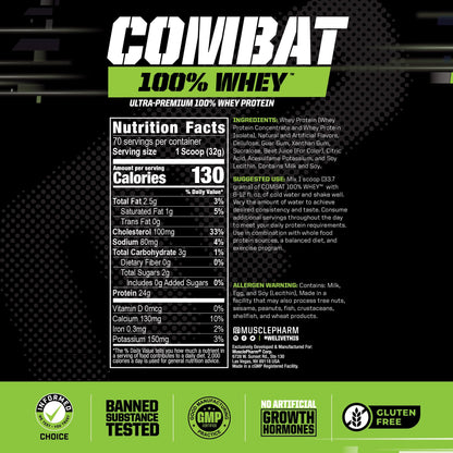 MusclePharm Combat 100% Whey Protein Powder, Strawberry Cream Flavor - Maple Wellness Supplements