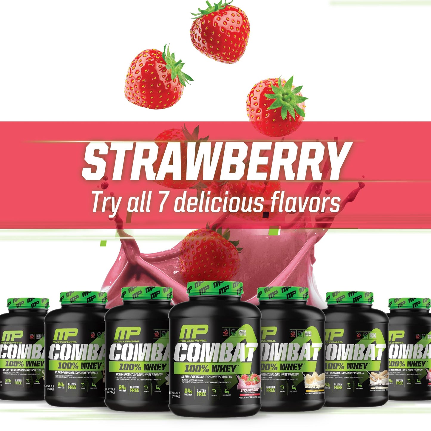 MusclePharm Combat 100% Whey Protein Powder, Strawberry Cream Flavor - Maple Wellness Supplements