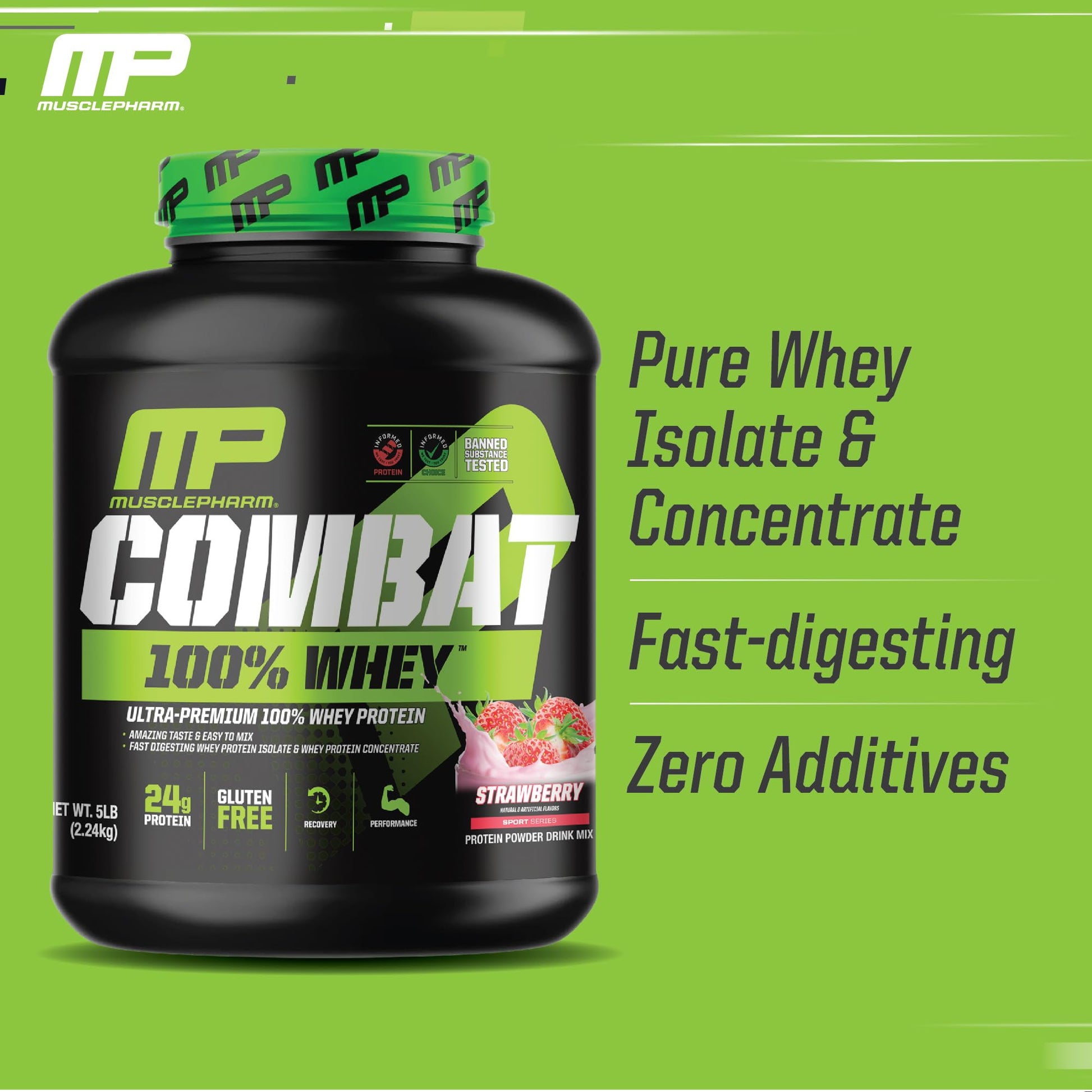 MusclePharm Combat 100% Whey Protein Powder, Strawberry Cream Flavor - Maple Wellness Supplements