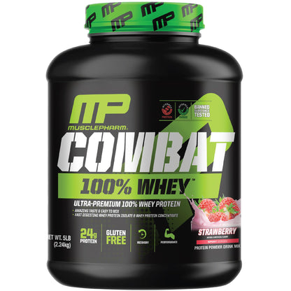 MusclePharm Combat 100% Whey Protein Powder, Strawberry Cream Flavor - Maple Wellness Supplements