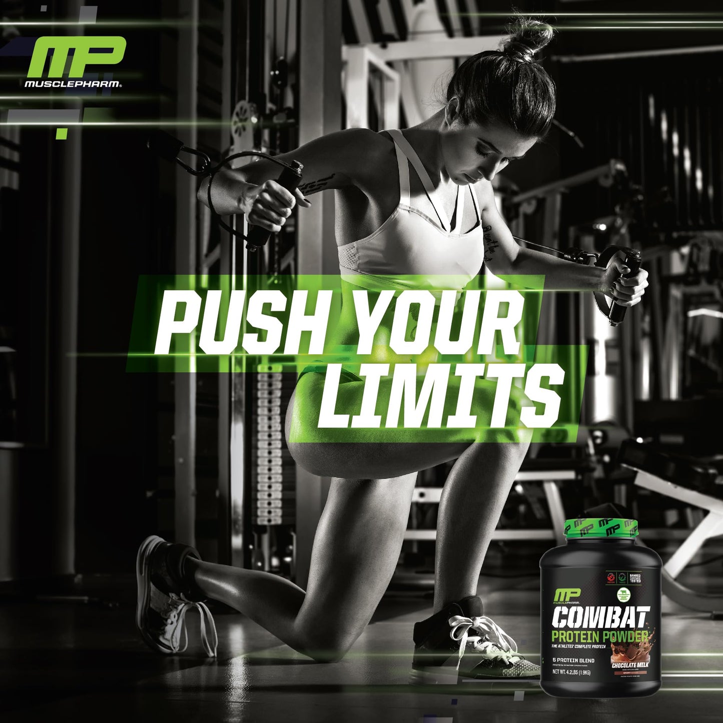 MusclePharm Combat Protein Powder, Chocolate Milk Flavor, Fuels Muscles for Productive Workouts, 5 Protein Sources including Whey Protein Isolate & Egg Albumin, Gluten Free, 4.2 lb, 52 Servings - Maple Wellness Supplements