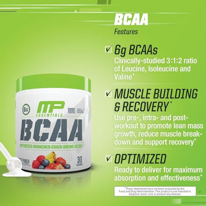 MusclePharm Essentials BCAA, Fruit Punch - 30 Servings - Maple Wellness Supplements