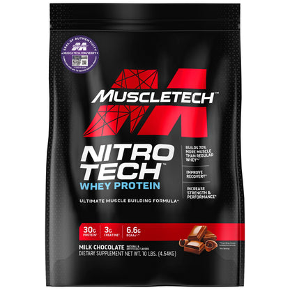 Muscletech Whey Protein Powder (Milk Chocolate, 10 Pound) - Nitro-Tech Muscle Building - Maple Wellness Supplements