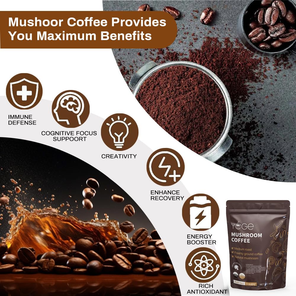 Mushroom Coffee, Instant Mushroom Coffee with Cordyceps, Reishi, King Trumpet, Shiitake, Turkey Tail, Lions Mane for Energy - Maple Wellness Supplements