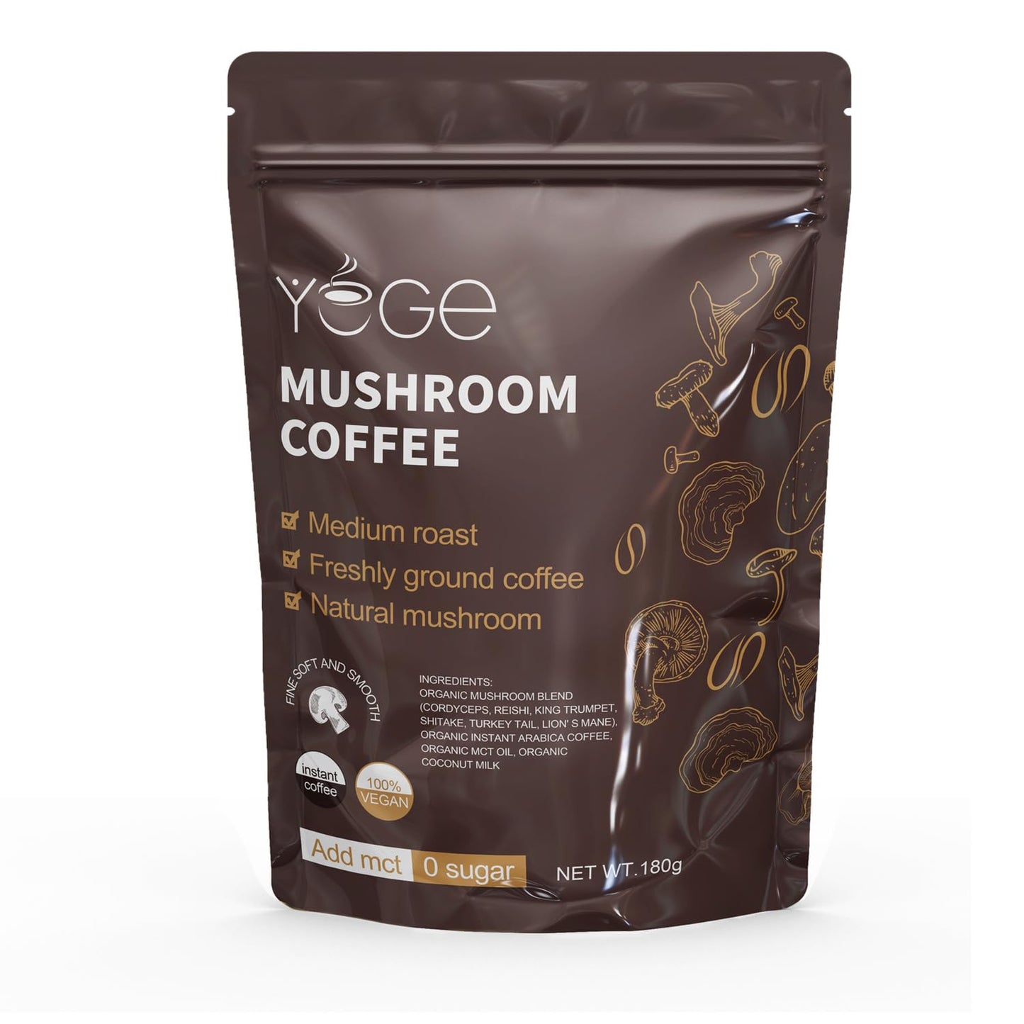Mushroom Coffee, Instant Mushroom Coffee with Cordyceps, Reishi, King Trumpet, Shiitake, Turkey Tail, Lions Mane for Energy - Maple Wellness Supplements