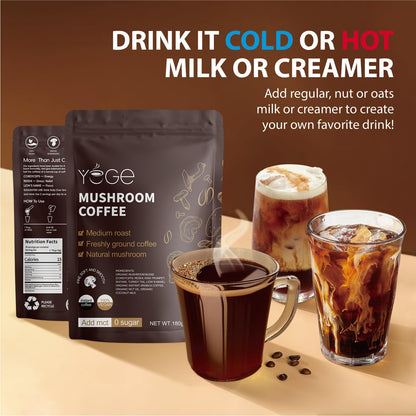Mushroom Coffee, Instant Mushroom Coffee with Cordyceps, Reishi, King Trumpet, Shiitake, Turkey Tail, Lions Mane for Energy - Maple Wellness Supplements