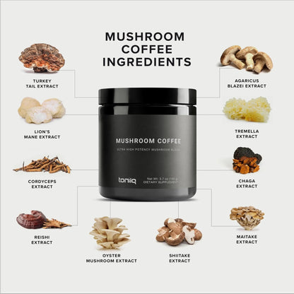 Mushroom Coffee - Ultra High Potency 10:1 Concentrated Extract - Colombian Sourced Beans with 10 Mushroom Blend, Lion's Mane & Cordyceps - Rich & Functional Coffee Alternative - Third-Party Lab Tested - Maple Wellness Supplements