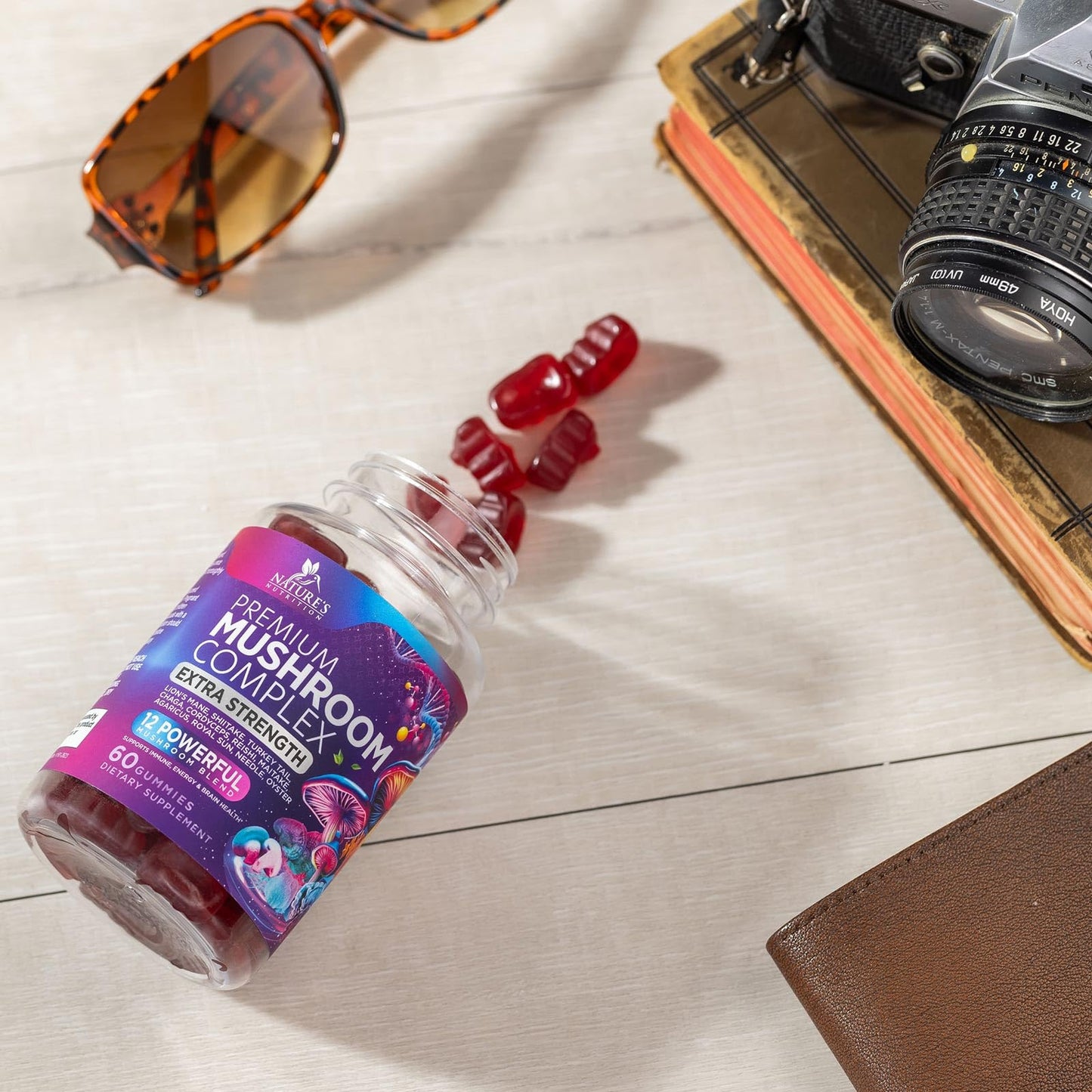 Mushroom Gummies Supplement 12 in 1 - High Grade Blend for Adults with Lions Mane, Reishi, Cordyceps, & Chaga Mushroom Complex Gummy, Memory & Immune Support & Nootropic Brain Supplements - 60 Gummies - Maple Wellness Supplements