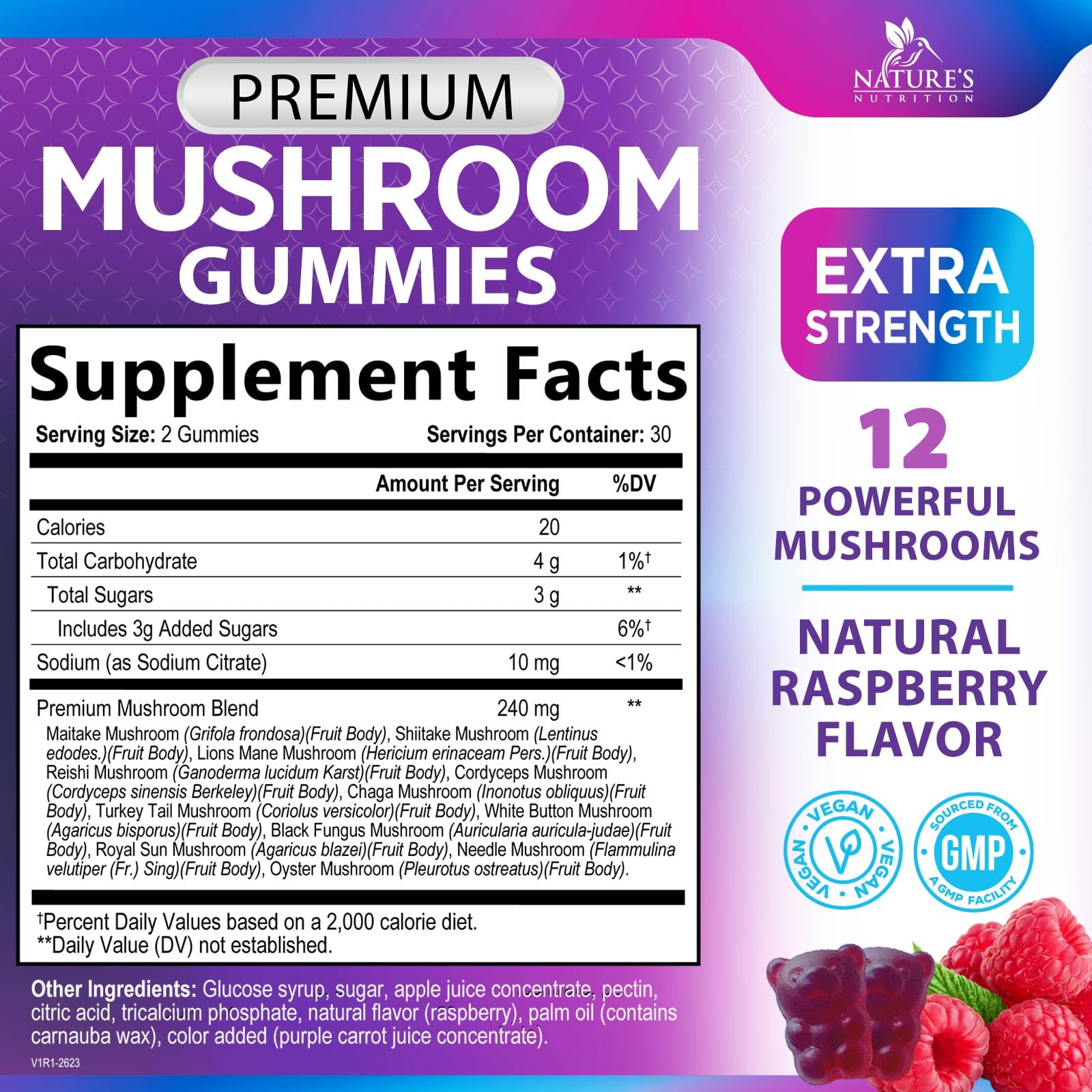 Mushroom Gummies Supplement 12 in 1 - High Grade Blend for Adults with Lions Mane, Reishi, Cordyceps, & Chaga Mushroom Complex Gummy, Memory & Immune Support & Nootropic Brain Supplements - 60 Gummies - Maple Wellness Supplements
