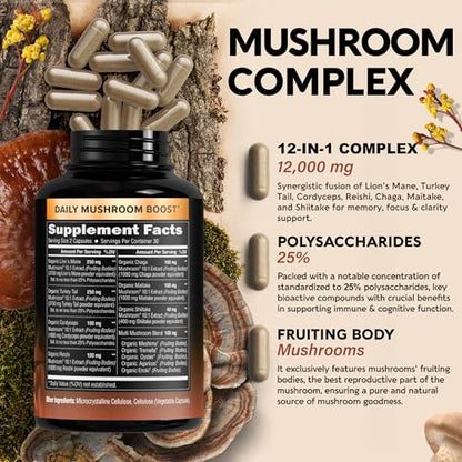 Mushroom Supplement - Organic Lion's Mane | Turkey Tail | Chaga | Cordyceps | Reishi - Maple Wellness Supplements