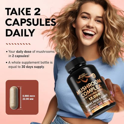 Mushroom Supplement - Organic Lion's Mane | Turkey Tail | Chaga | Cordyceps | Reishi - Maple Wellness Supplements