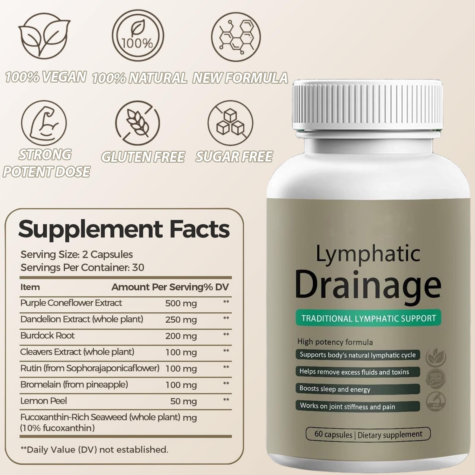 Muudee Lymphatic Drainage Capsules – Maximum Potency Formula with Dandelion & Cleavers Extract,Supports Cellulite Reduction & Lymphatic Drainage (60 Capsules) - Maple Wellness Supplements