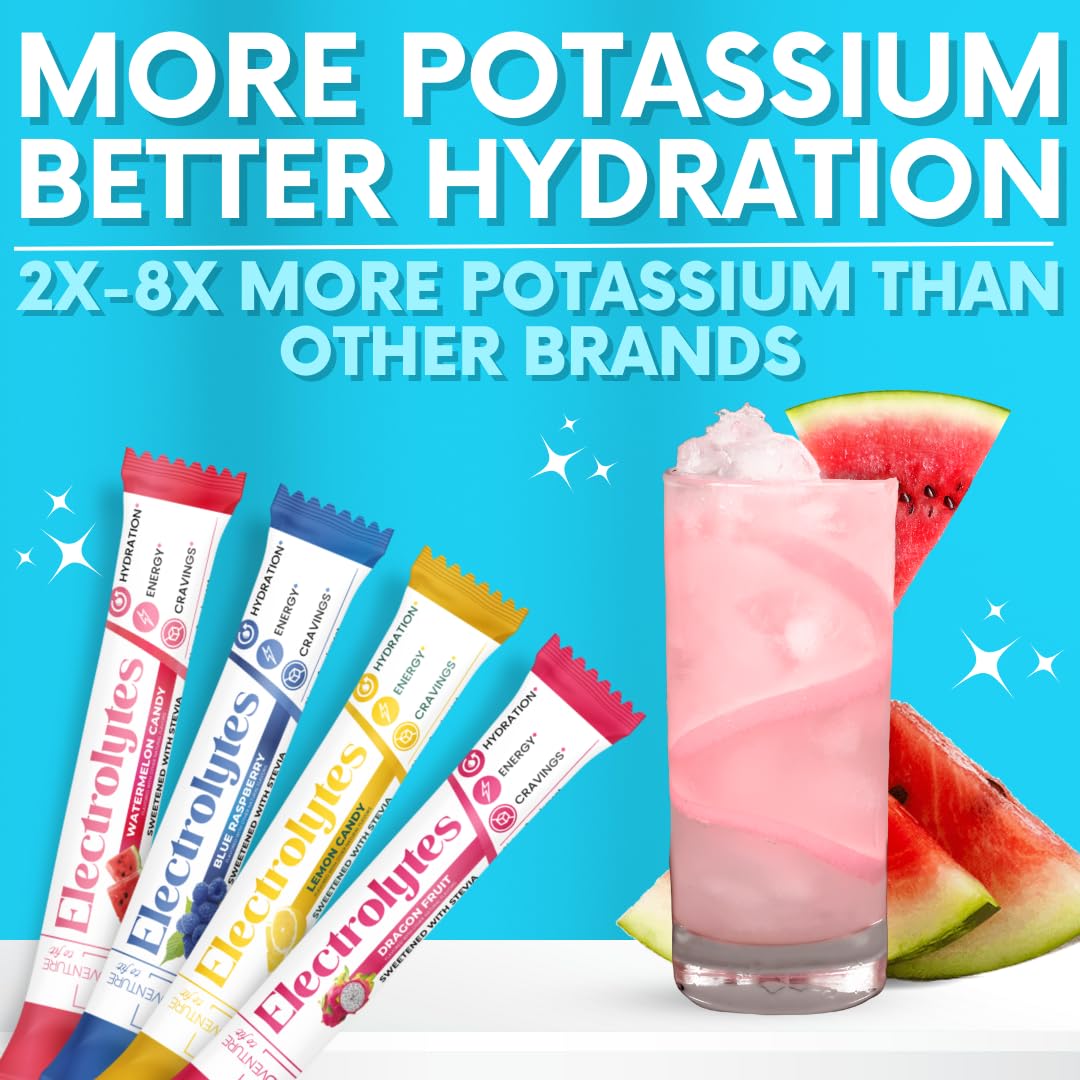 My Adventure to Fit Electrolytes Powder Packets – 16 Sugar-Free Hydration Packets, Potassium Supplement, Watermelon Candy, Blue Raspberry, Lemon Candy, Dragon Fruit - Maple Wellness Supplements
