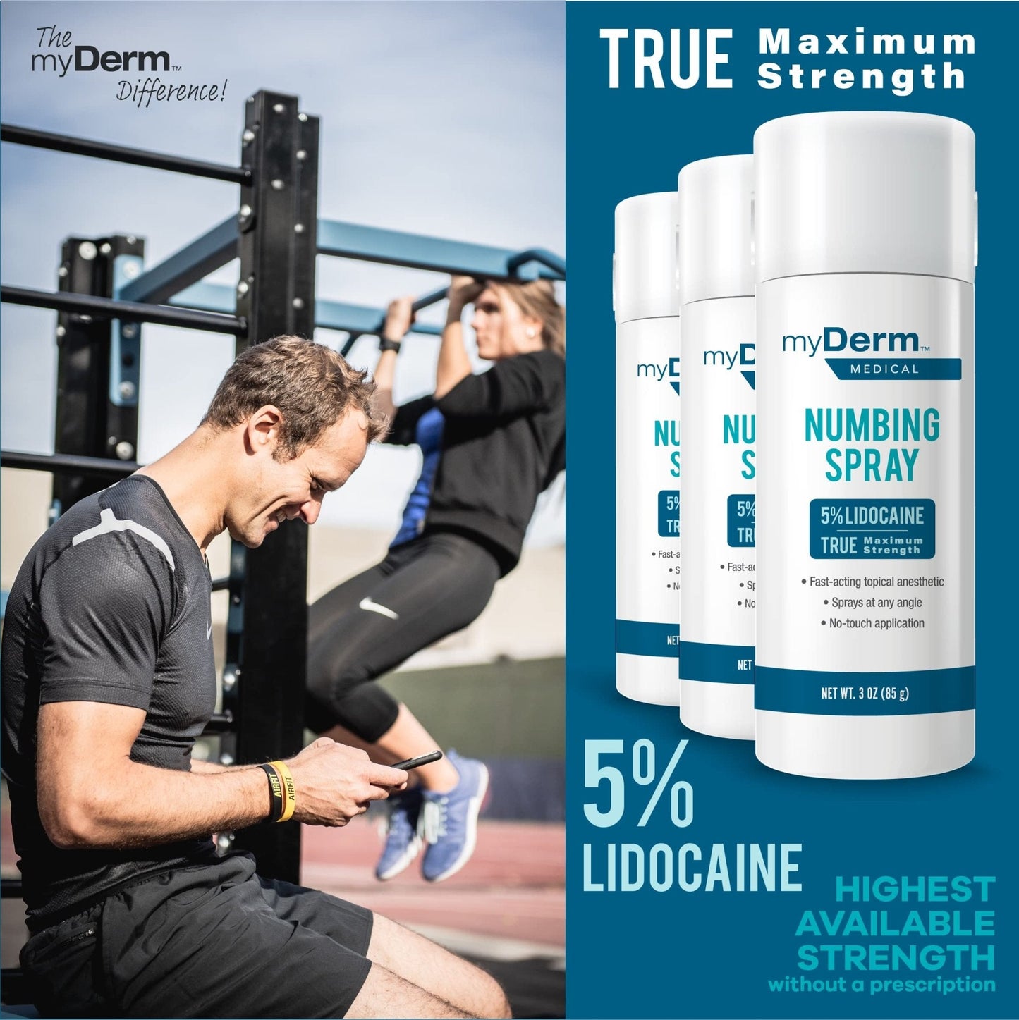 Myderm Medical Numbing Spray - 4.5oz - Maximum Strength 5% Lidocaine with Phenylephrine HCl and Witch Hazel - Fast-Acting Reliever with A Touch-Free Application - First Aid Supplies - Made in USA - Maple Wellness Supplements