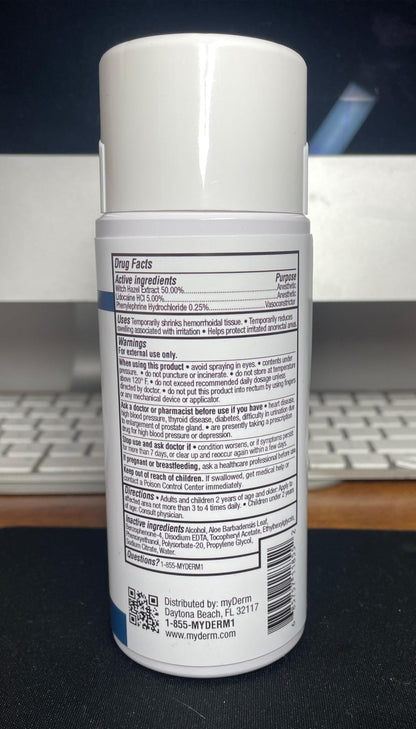 Myderm Medical Numbing Spray - 4.5oz - Maximum Strength 5% Lidocaine with Phenylephrine HCl and Witch Hazel - Fast-Acting Reliever with A Touch-Free Application - First Aid Supplies - Made in USA - Maple Wellness Supplements