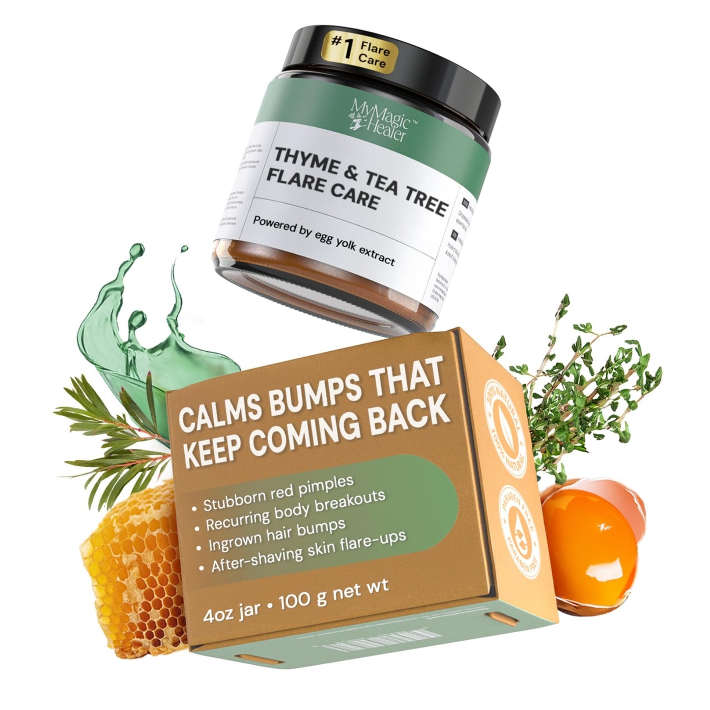MyMagicHealer Thyme & Tea Tree Flare Care | Cystic Acne, Folliculitis, Ingrown Hair, Keratosis Pilaris, Razor Bumps, Body Bumps, Blind Pimples Multi-purpose Solution - Maple Wellness Supplements