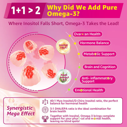 Myo-Inositol & D-Chiro Ideal 40:1, Inositol + Omega-3(3:1) Gummies, Hormone Balance for Women | Sugar Free Inositol Gummies w/Omega 3 DHA:EPA (3:1), Inositol Supplement for Cycle Health, Vegan, 60 Ct - Maple Wellness Supplements