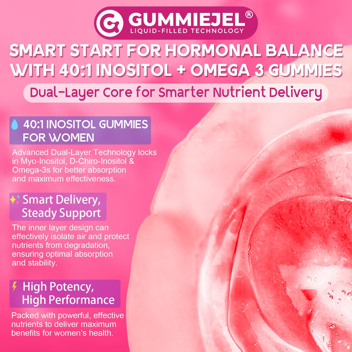 Myo-Inositol & D-Chiro Ideal 40:1, Inositol + Omega-3(3:1) Gummies, Hormone Balance for Women | Sugar Free Inositol Gummies w/Omega 3 DHA:EPA (3:1), Inositol Supplement for Cycle Health, Vegan, 60 Ct - Maple Wellness Supplements