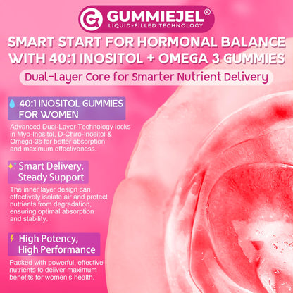 Myo-Inositol & D-Chiro Ideal 40:1, Inositol + Omega-3(3:1) Gummies, Hormone Balance for Women | Sugar Free Inositol Gummies w/Omega 3 DHA:EPA (3:1), Inositol Supplement for Cycle Health, Vegan, 60 Ct - Maple Wellness Supplements