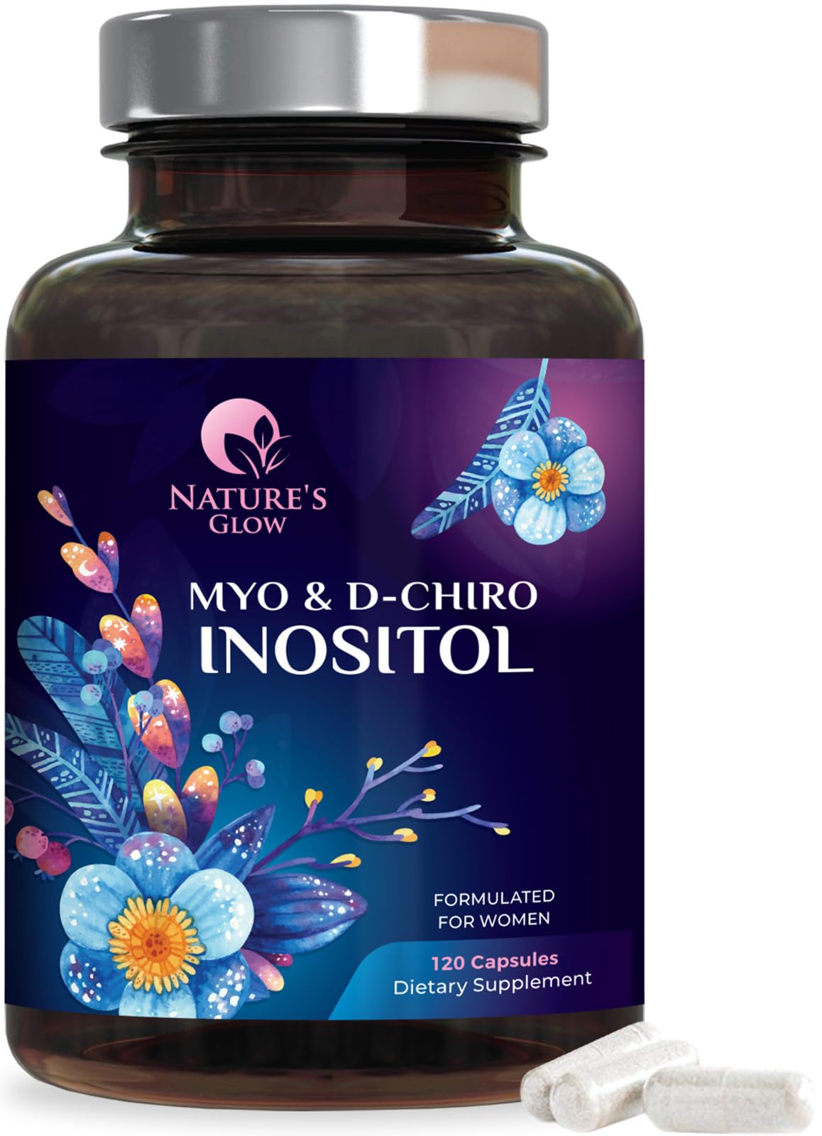 Myo-Inositol & D-Chiro Inositol 1025mg - 40:1 Ideal Ratio for Ovarian Support, Vegan Myo & D Chiro Supplement for Women's Natural Balance and Hormone Support, Vitamin B8, Non-GMO - 120 Capsules - Maple Wellness Supplements