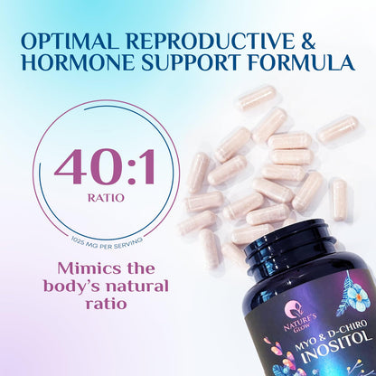 Myo-Inositol & D-Chiro Inositol 1025mg - 40:1 Ideal Ratio for Ovarian Support, Vegan Myo & D Chiro Supplement for Women's Natural Balance and Hormone Support, Vitamin B8, Non-GMO - 120 Capsules - Maple Wellness Supplements
