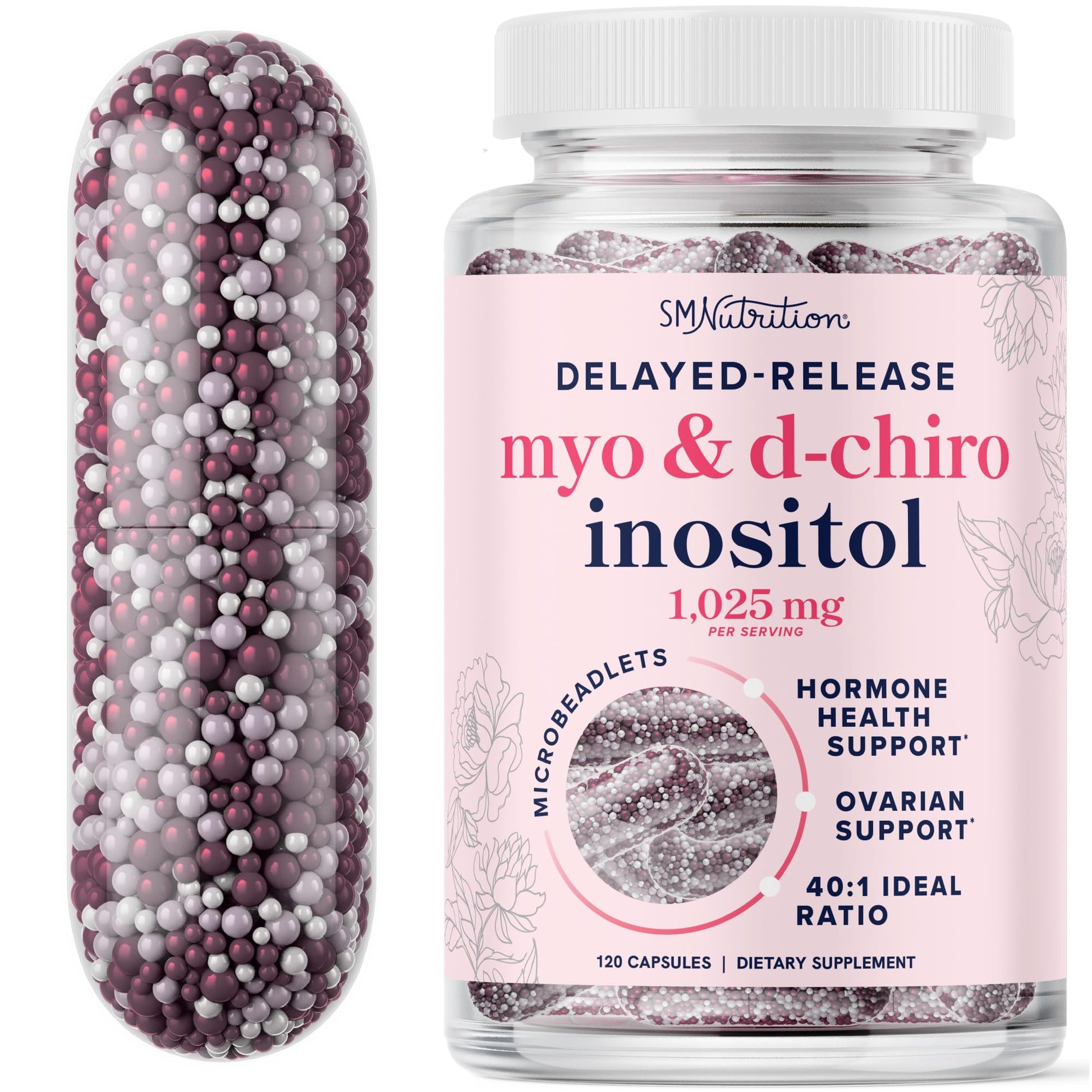 Myo-Inositol & D-Chiro Inositol for Hormone Balance for Women | Microbeadlets to Regulate Menstrual Cycle & Support Ovarian Health | 40:1 Ratio Myo & D Chiro | Non-GMO | 120 Ct (1 Month Supply) - Maple Wellness Supplements