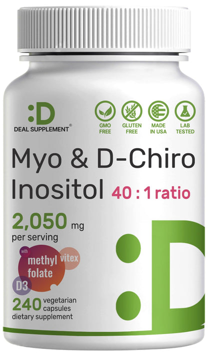 Myo-Inositol & D-Chiro Inositol Supplement (40:1) 2,050mg Per Serving, 240 Veggie Cap - Maple Wellness Supplements